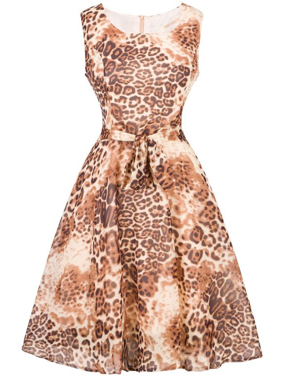 Tie-taille Leopard Vintage Robe imprimée - Léopard S