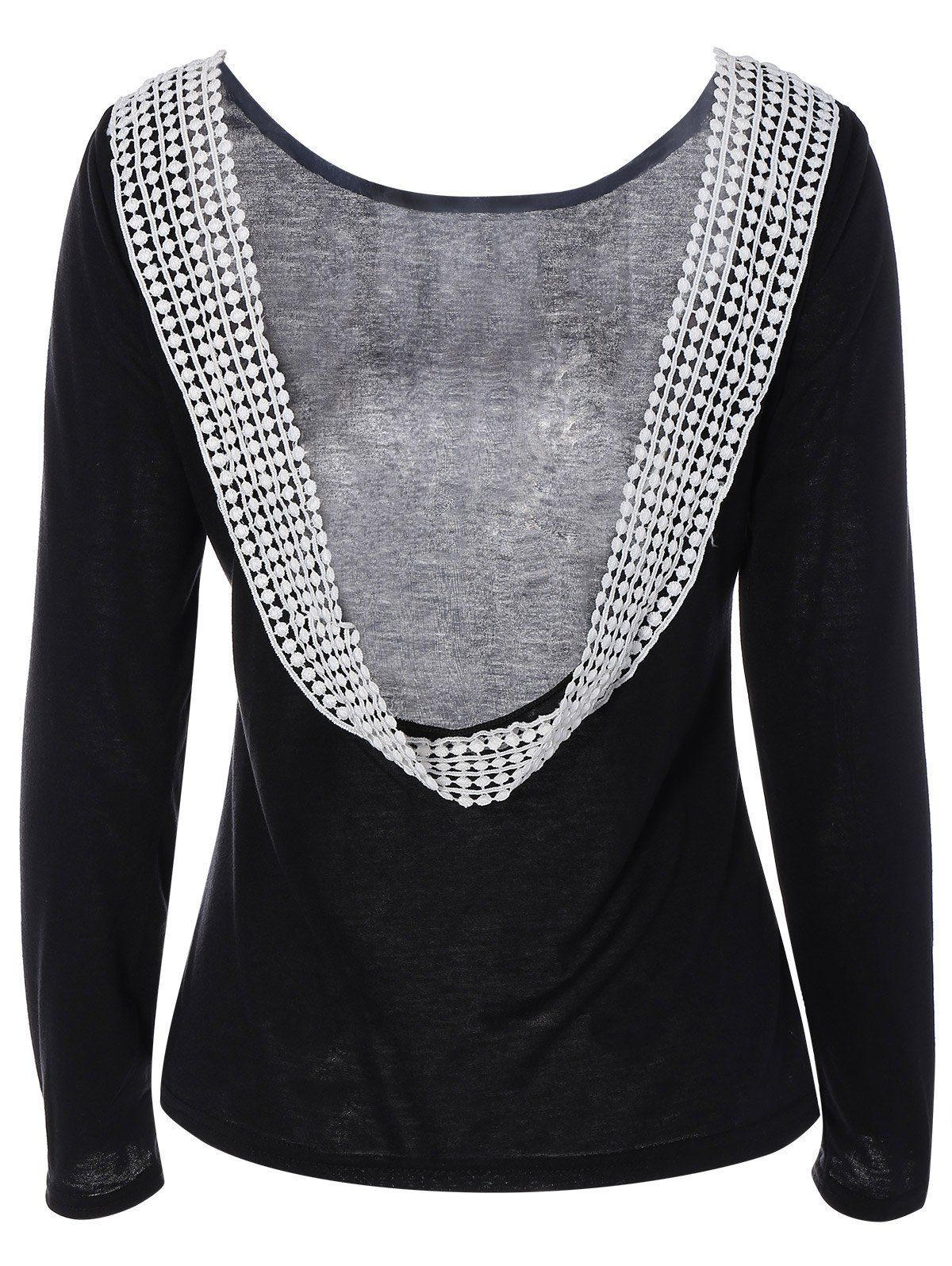 

Back Cut Out Lacework Splicing T-Shirt, Black