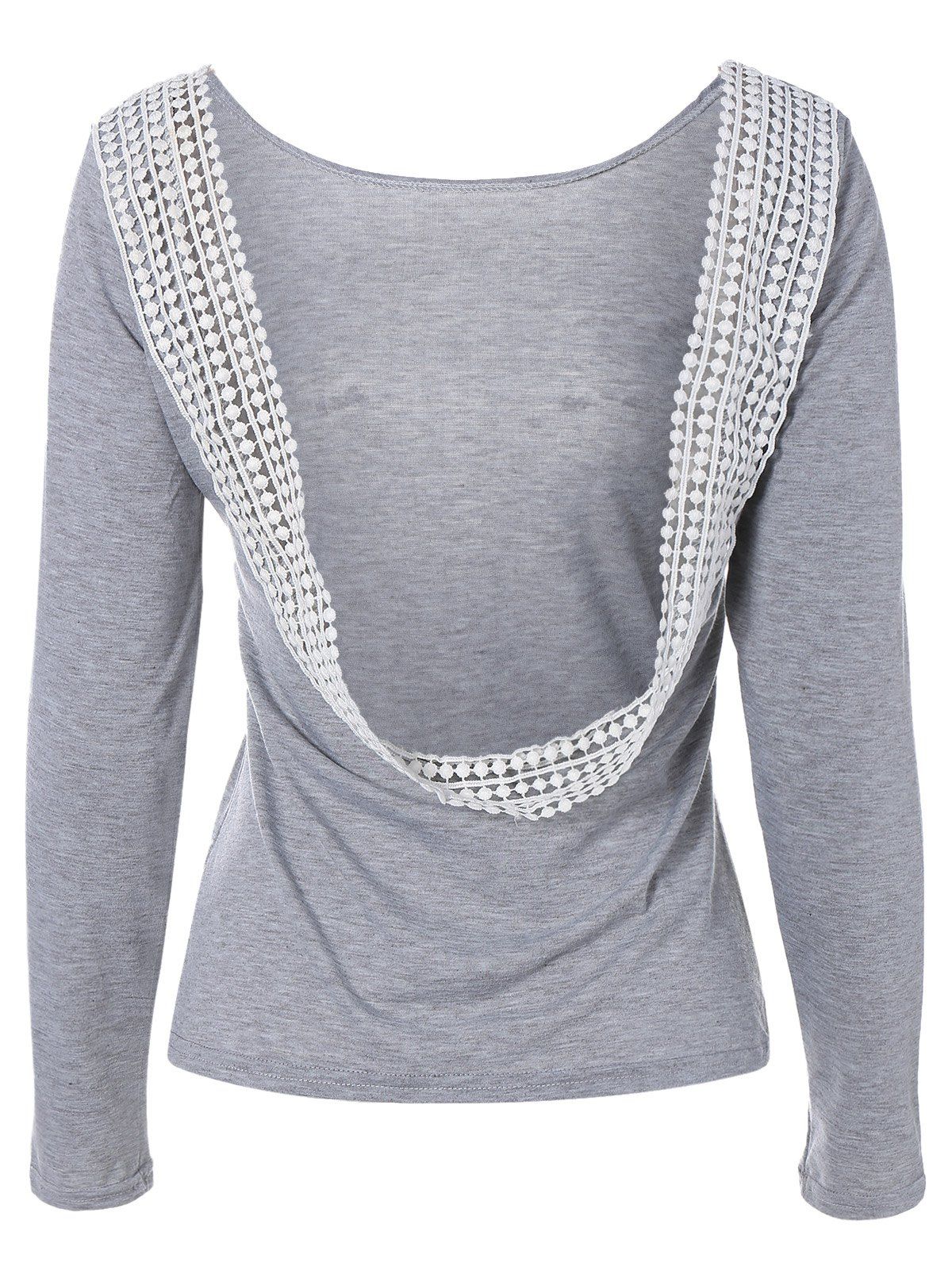 

Back Cut Out Lacework Splicing T-Shirt, Light gray