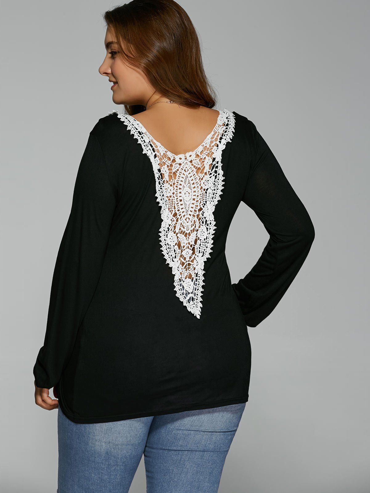 [17% OFF] 2021 Back Lacework Splicing Plus Size T-Shirt In BLACK ...
