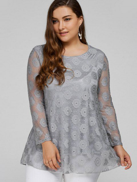 [17% OFF] 2019 Plus Size Lace Tunic Top In GRAY 2XL | DressLily.com