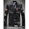 Zip Pocket brodé Patch Faux Leather Jacket - Noir M