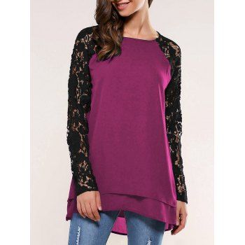 

Lace Splicing Blouse, Plum