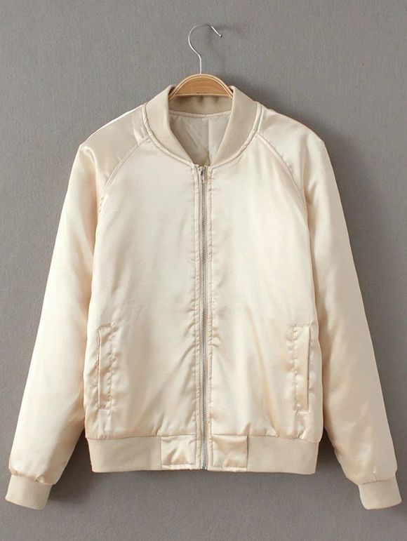 Preppy Stain Padded Bomber Jacket - Champagne M