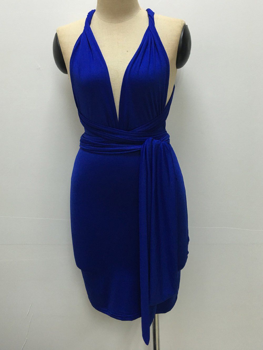 [17% OFF] 2021 Plunge Neck Backless Wrap Around Club Dress In SAPPHIRE ...