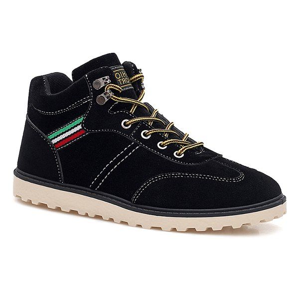 

Stitching Lace-Up Suede Short Boots, Black