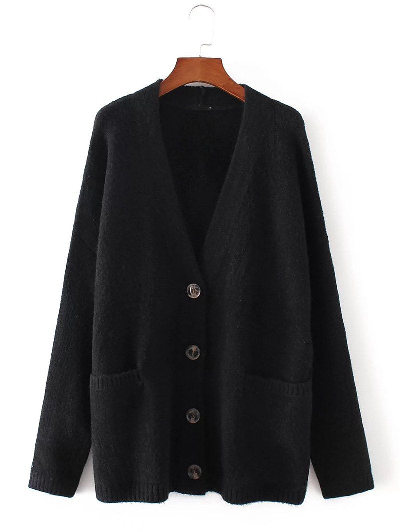 

Button Up Sweater Coat with Pockets, Black