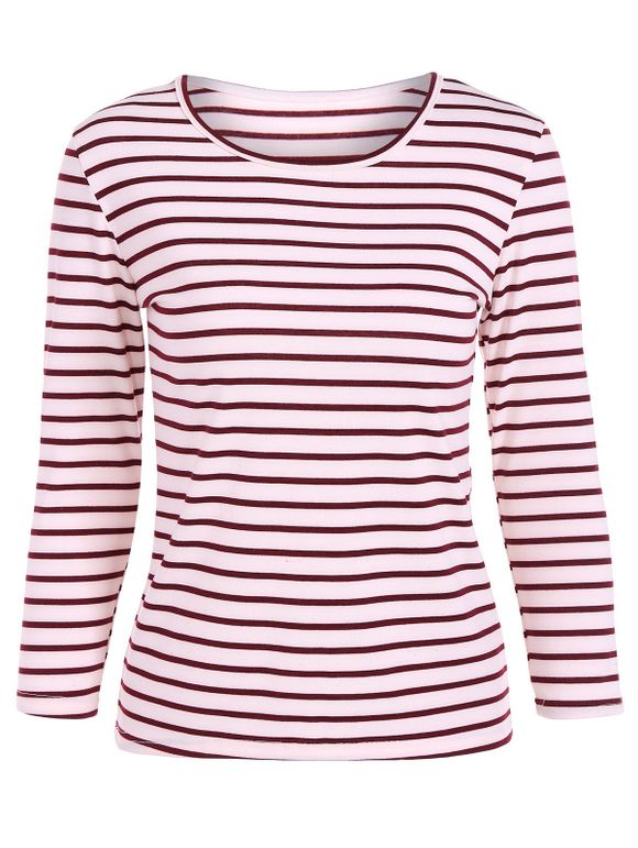 Scoop Neck Striped Retour Patchwork T-Shirt - Rouge S