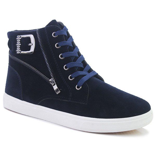 

Buckle Strap Zip Suede Boots, Deep blue