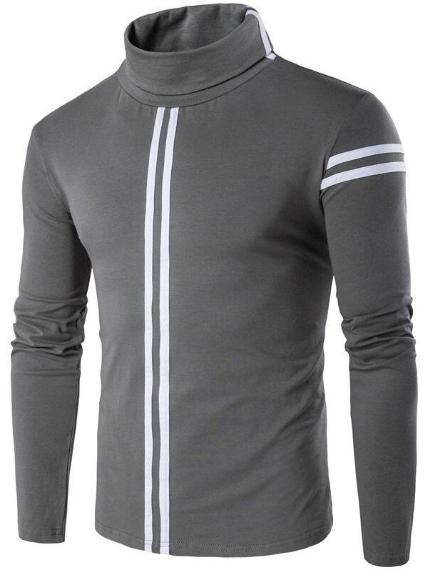 

Varsity Stripe Long Sleeve Roll Neck T-Shirt, Gray