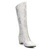 Floral Print Chunky Heel Pointed Toe Boots - WHITE 37