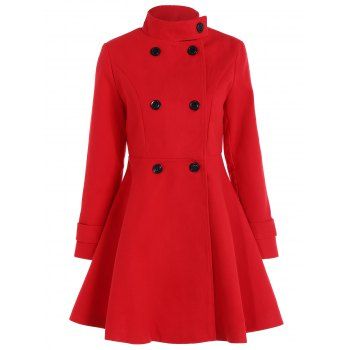 [17% OFF] 2024 Double Breasted Skirted Coat In RED | DressLily