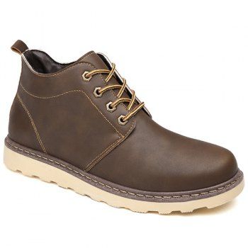 

Lace-Up Eyelet PU Leather Short Boots, Brown
