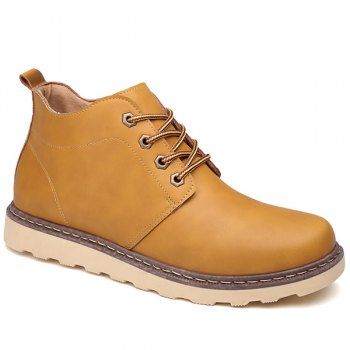 

Lace-Up Eyelet PU Leather Short Boots, Light brown