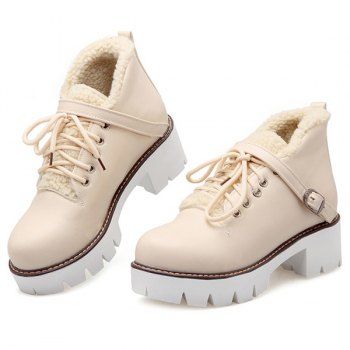 tan faux shearling lace up chunky boots