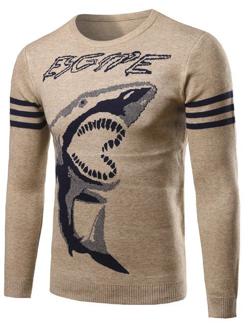 

Striped Shark Pattern Crew Neck Sweater, Apricot