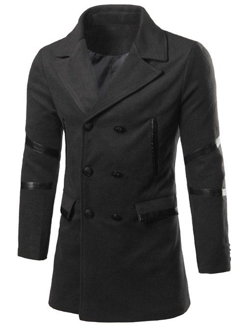 Manteau a encoche revers en faux cuir avec pois de fente insérer derrière - Noir XL