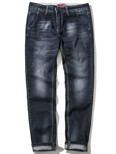 

Zipper Fly Bleach Wash Plus Size Straight Leg Jeans, Black