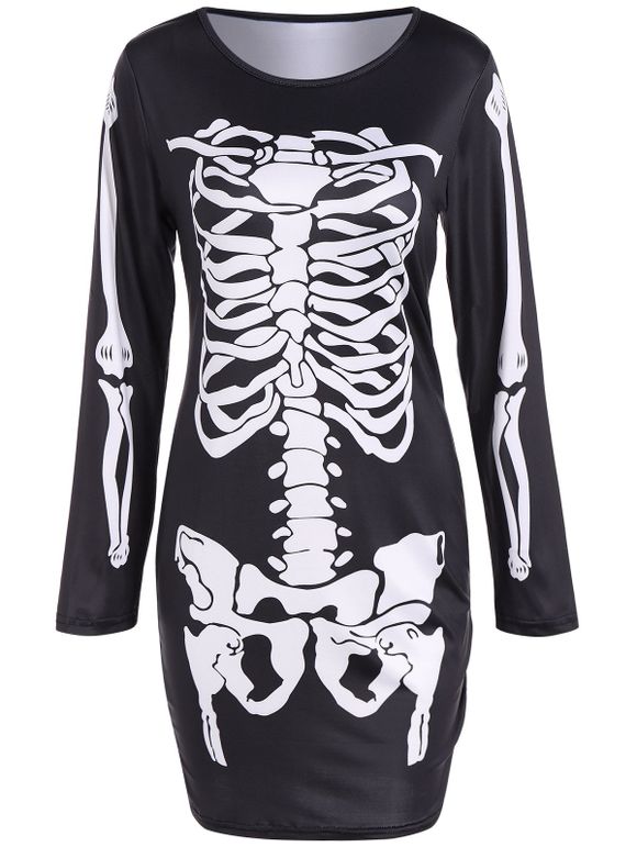 Mini-robe à manches longues Halloween Squelette - Noir L