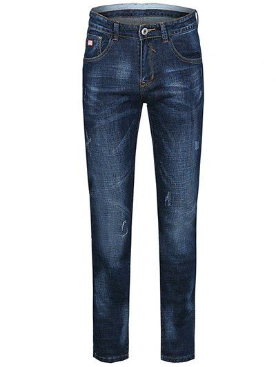 Jeans jambe droite conception Whiskergrande taille  Zip Chat - Bleu 38