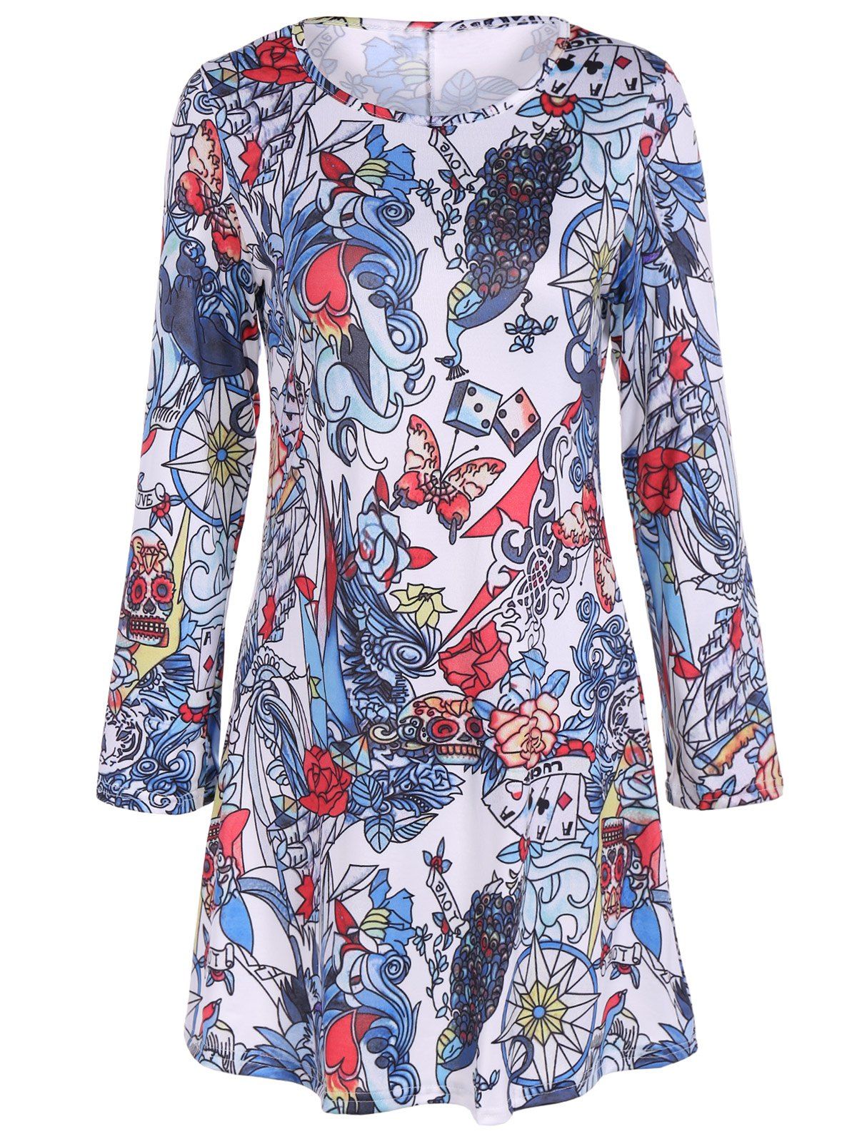 

Full Print Long Sleeve Halloween Mini Swing Dress, Colormix