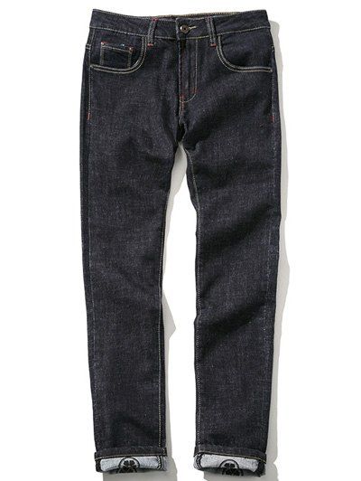 

Zipper Fly Chinoiserie Embroidered Plus Size Straight Leg Printed Jeans, Black