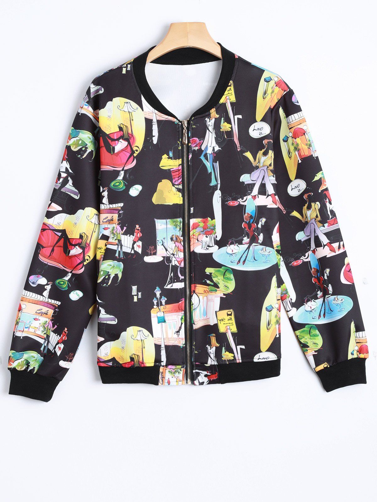[41% OFF] 2020 Plus Size Cartoon Print Zippered Jacket In COLORMIX
