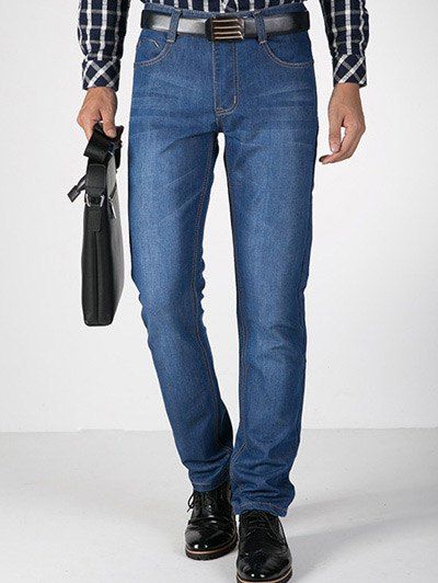

Zipper Fly Basic Plus Size Straight Leg Jeans, Medium blue