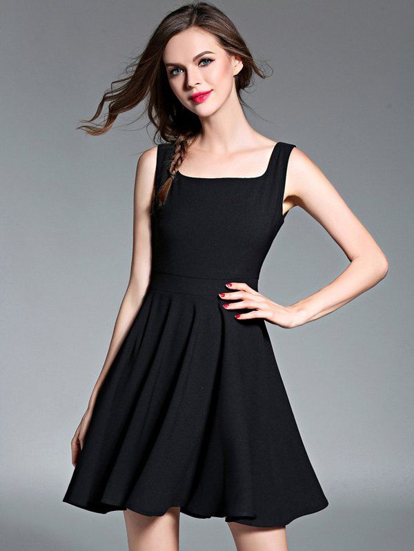 

Sleeveless Mini Flare Dress, Black