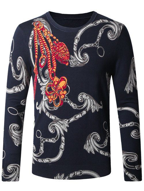 

Chains Printed Pullover Sweater, Cadetblue