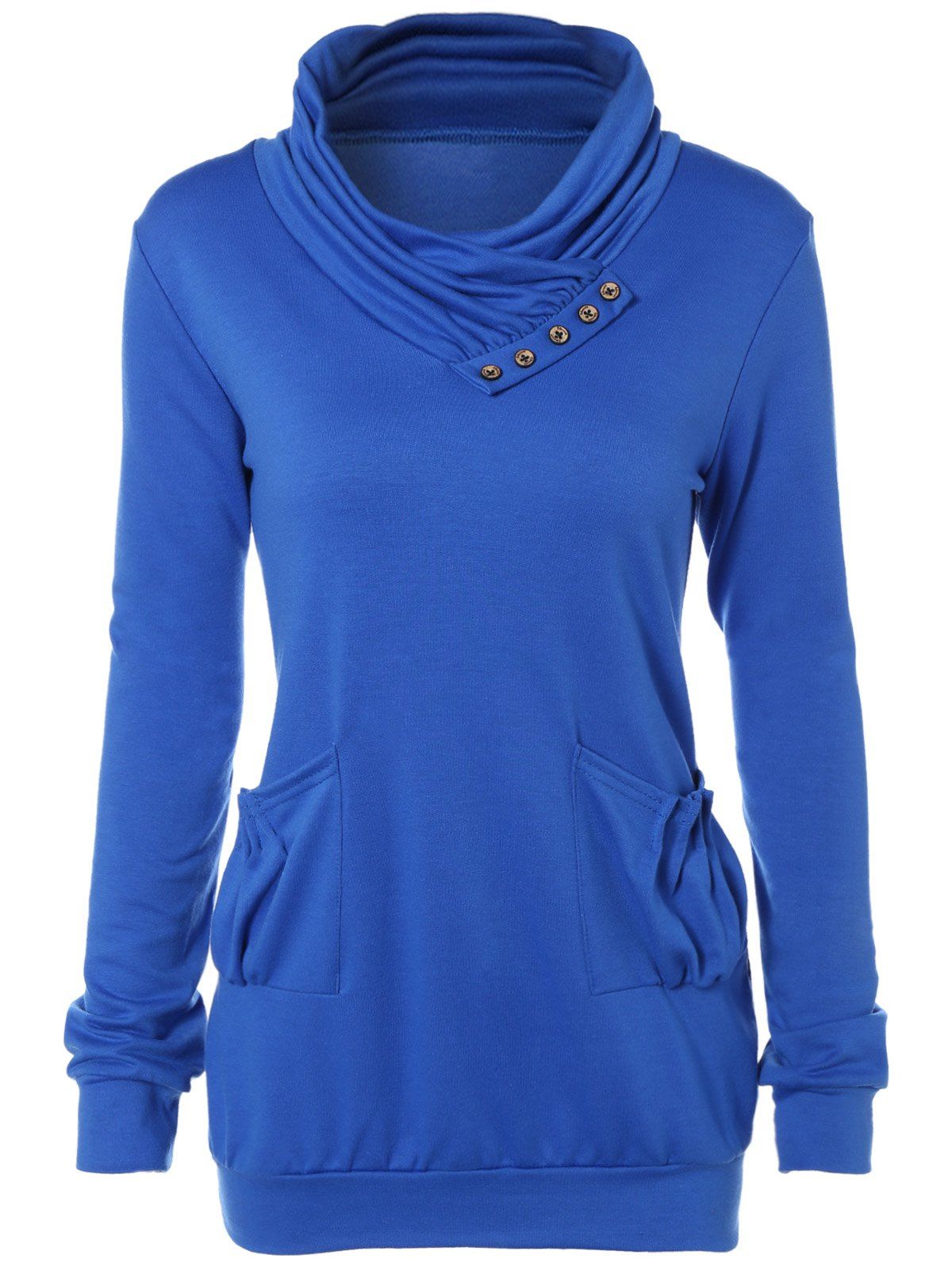 

Heaps Collar Buttoned Pullover Sweatshirt, Royal blue
