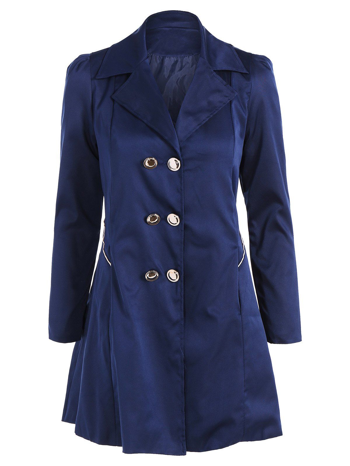 Fit and Flare Double Breasted Coat, CADETBLUE, XL in Jackets & Coats ...