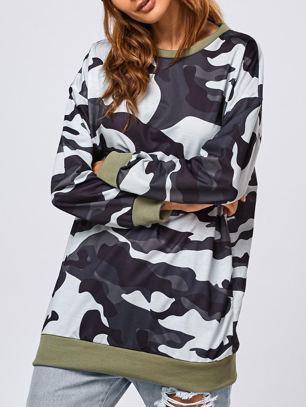 

Camo Pattern Long Sweatshirt, Camouflage