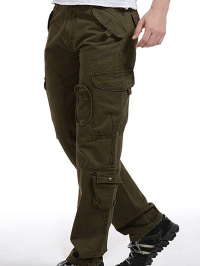 

Pockets Embellished Zipper Fly Cargo Pants, Army green