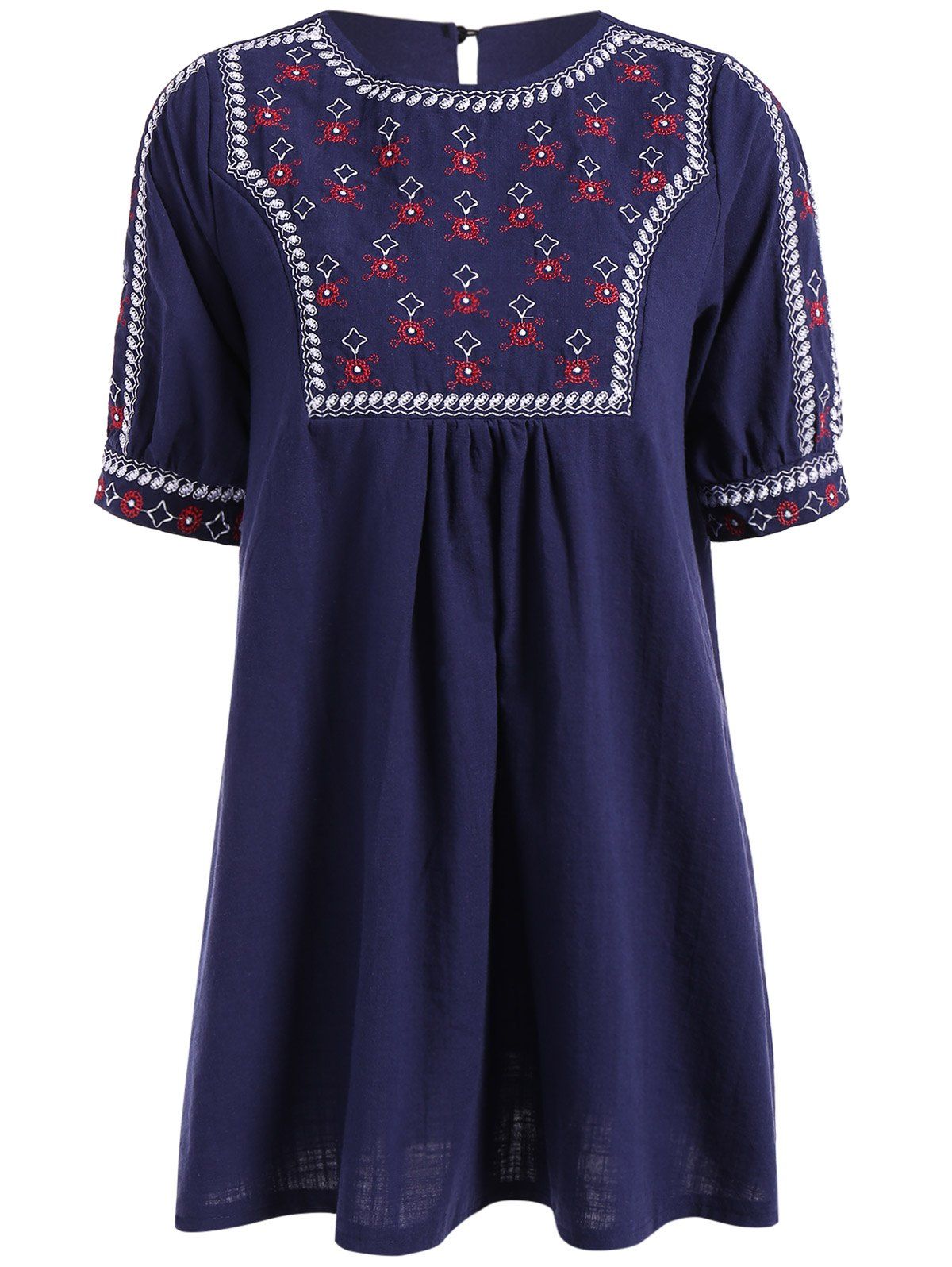 

Embroidered Peasant Tunic Dress, Deep blue