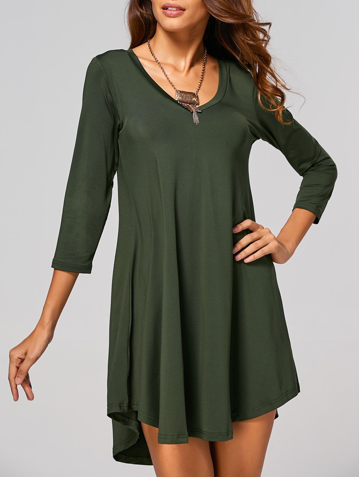 [41% OFF] 2021 V-Neck Asymmetrical Casual Day Dress Fall In ARMY GREEN ...