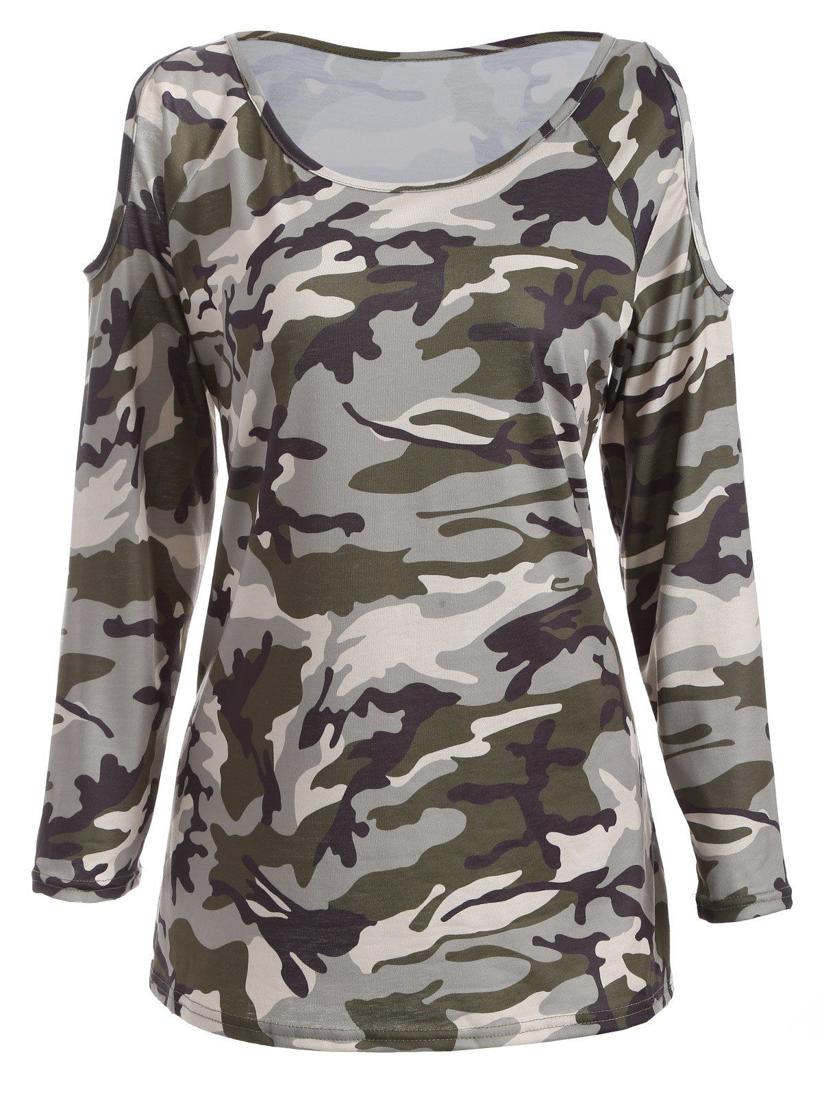 

Cold Shoulder Camo Long Sleeve T-Shirt, Camouflage