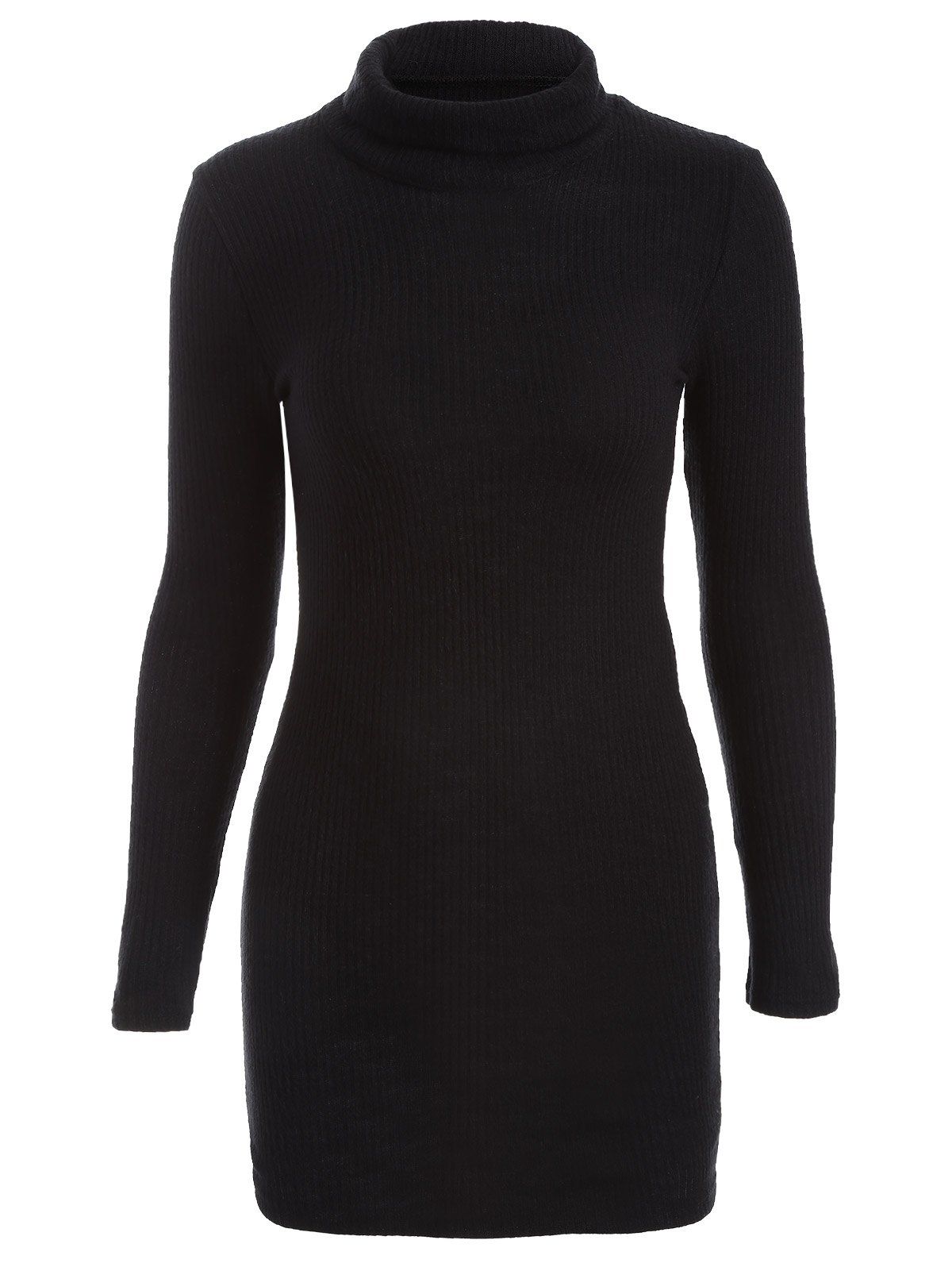 [41% OFF] 2021 Ribbed Long Sleeve Fitted Sweater Dress In BLACK | DressLily