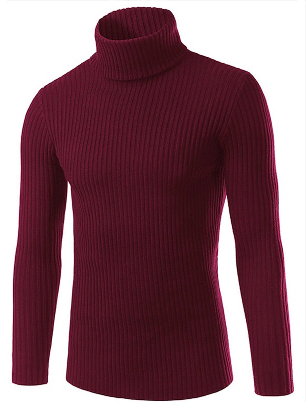 

Turtle Neck Vertical Stripe Long Sleeve Slimming Sweater, Red