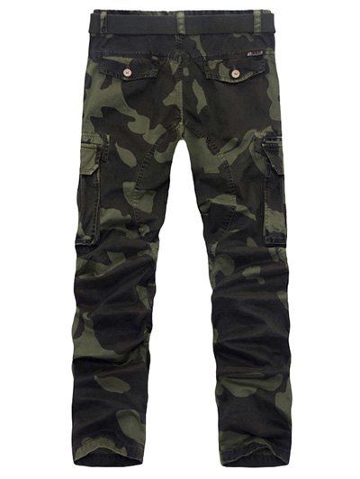 

Zipper Fly Pockets Embellished Plus Size Camo Cargo Pants, Army green