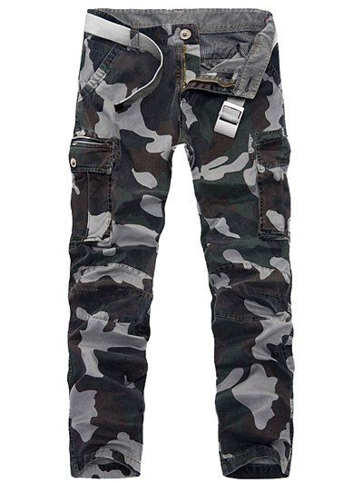 Pantalon Cargo camouflage plus-size à pochettes agrémentées volantes - Gris 30