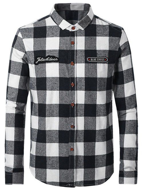 

Plaid Letters Label Plus Size Long Sleeve Shirt, Gray