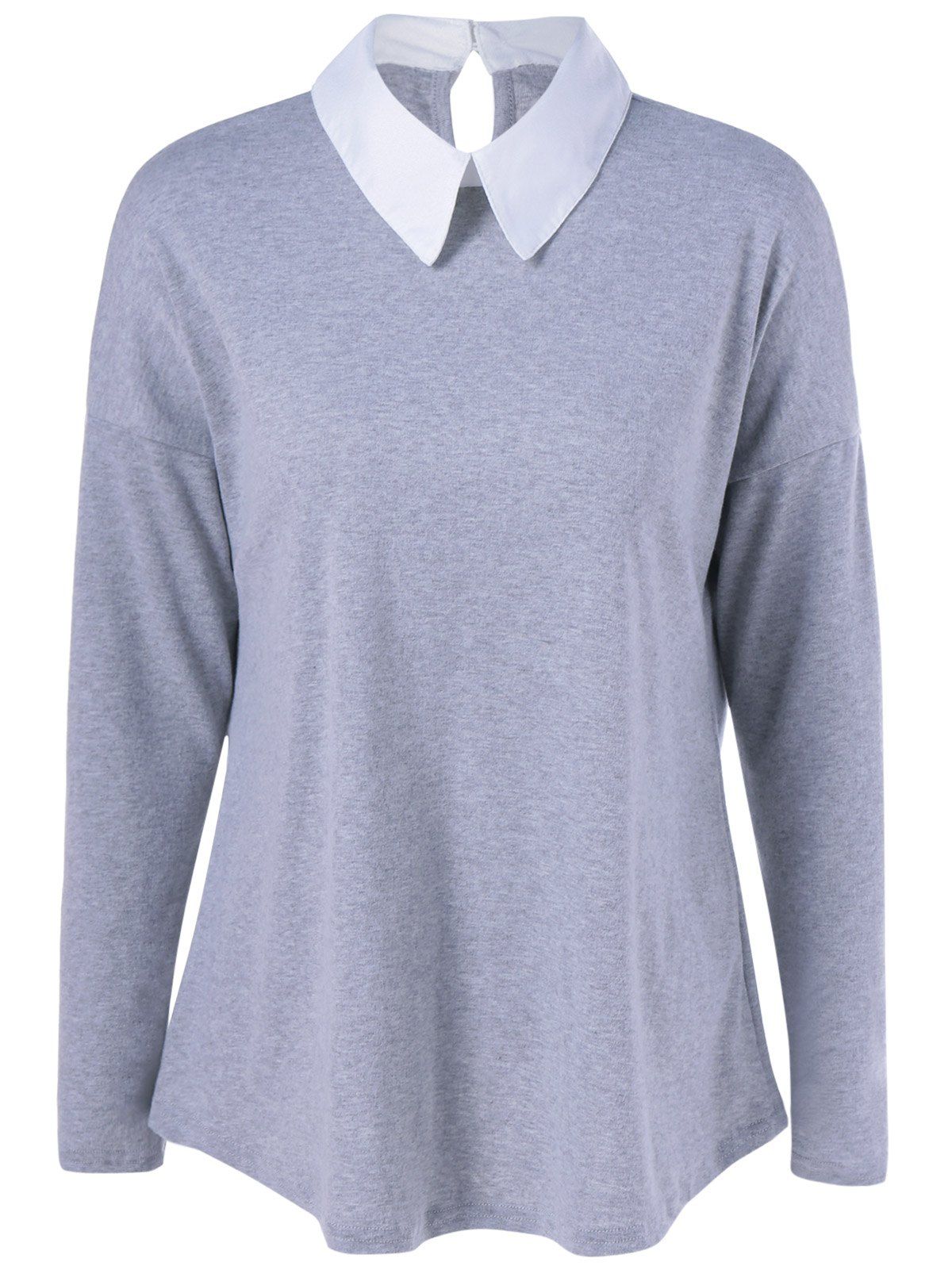 

Flat Collar Chiffon Panel Plus Size Blouse, Gray