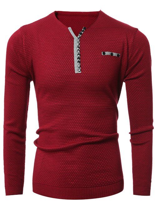 

Zipper Embellished Notch Neck Popcorn Knitted Sweater, Red