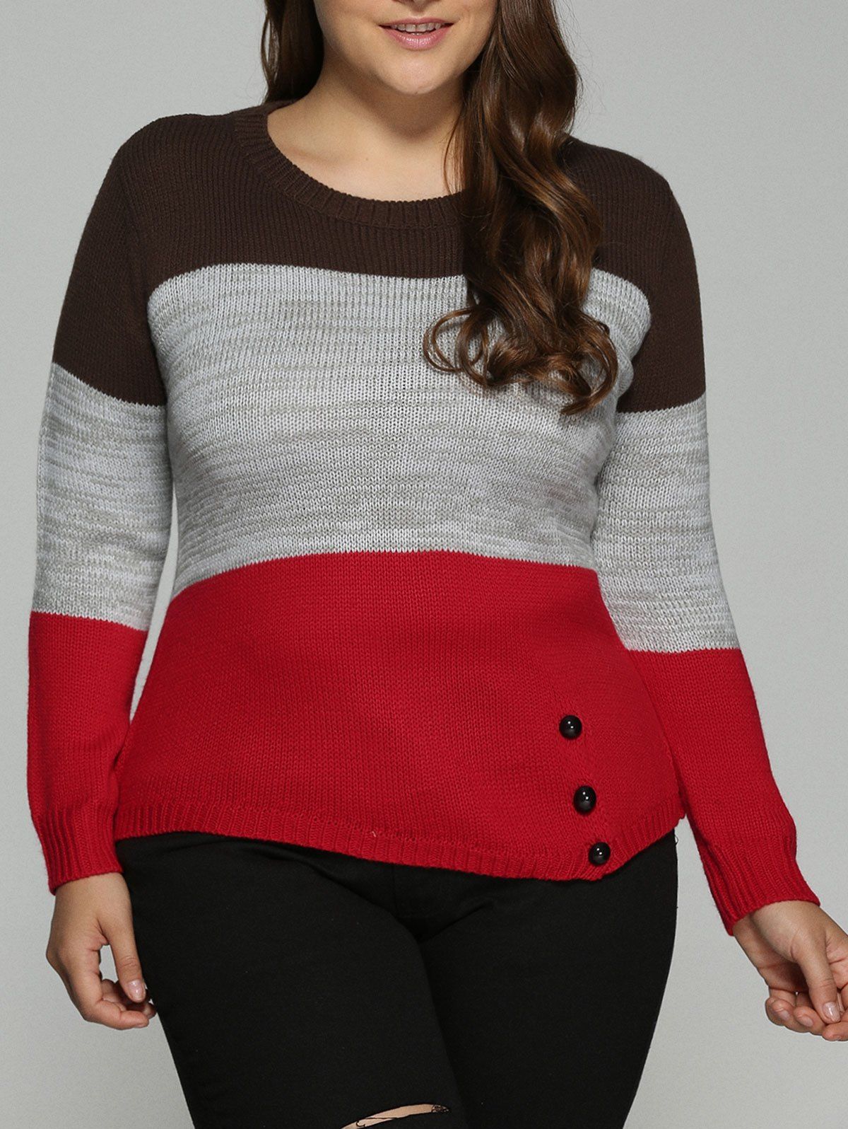 

Plus Size Color Block Pullover Knit Sweater, Colormix