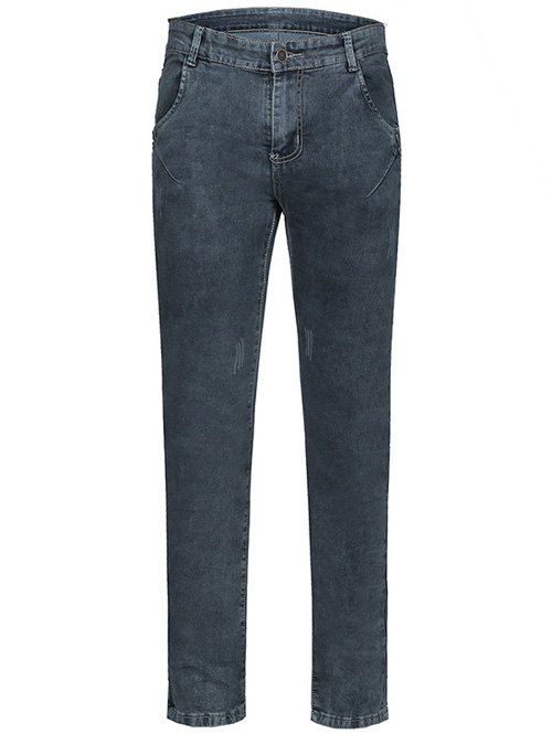 Jeans plus-size classique à jambes longues avec braguette zippée - Bleu gris 32