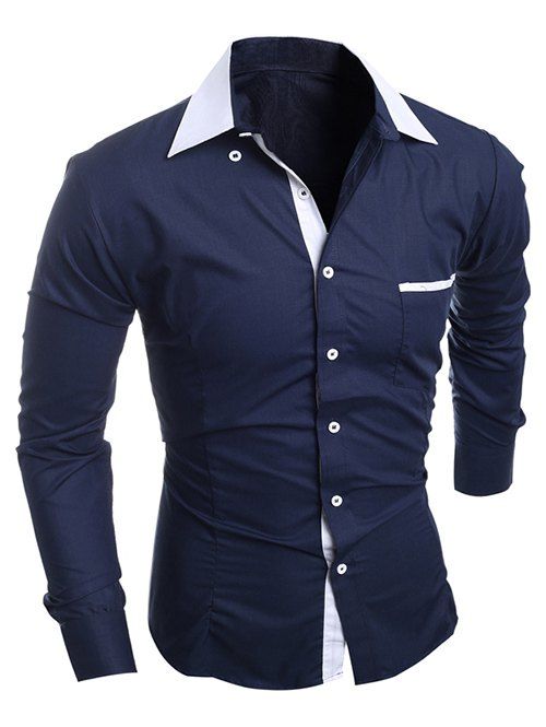 [17% OFF] 2021 Breast Pocket Contrast Collar Button-Down Shirt In ...