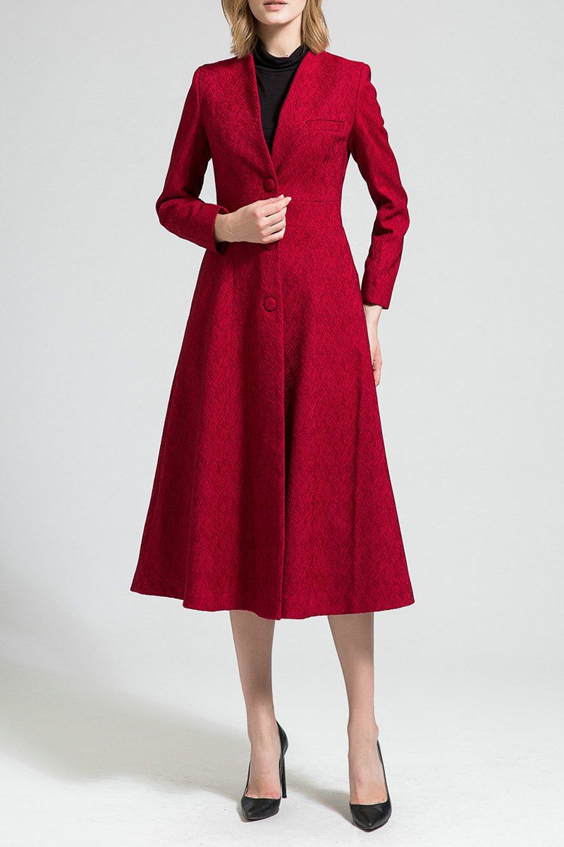 

V Neck Long Coat, Wine red