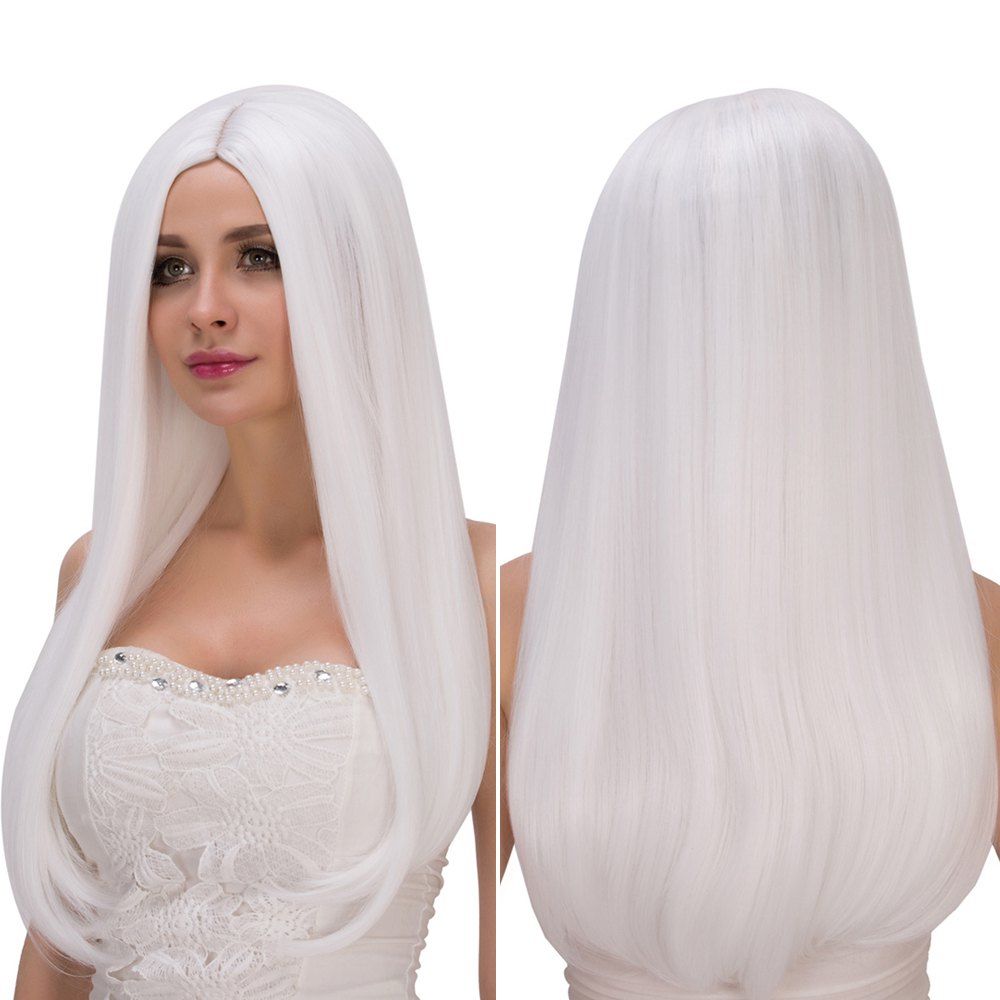 

Long Middle Part White Straight Tail Adduction Women's Fashion Cosplay Lolita Synthetic Wig