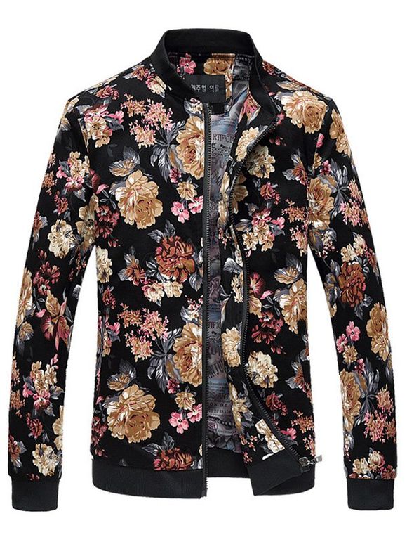 Veste zippéé avec fleurs imprimées - multicolore 2XL